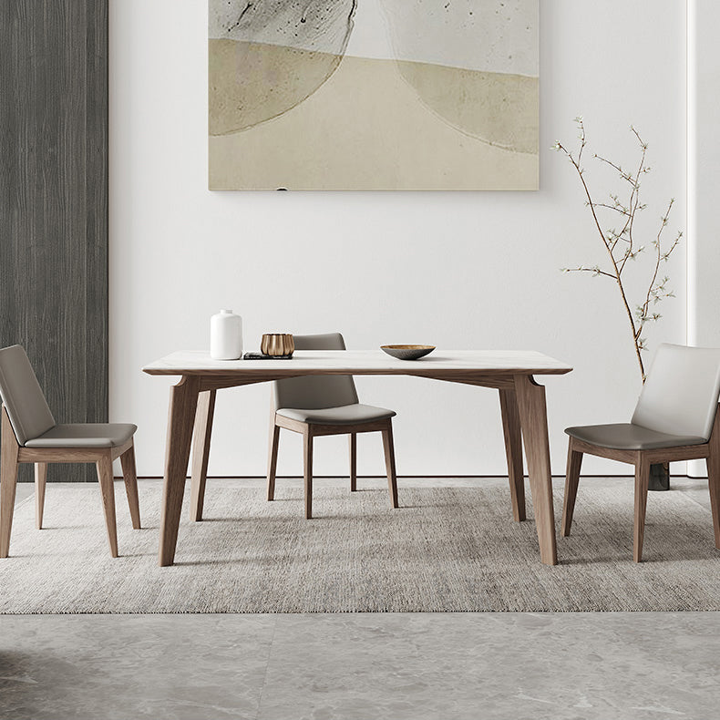 Minimalist Rectangle Sintered Stone Dining Table for 4/ 6with Wooden Base Dining Set for Restaurant