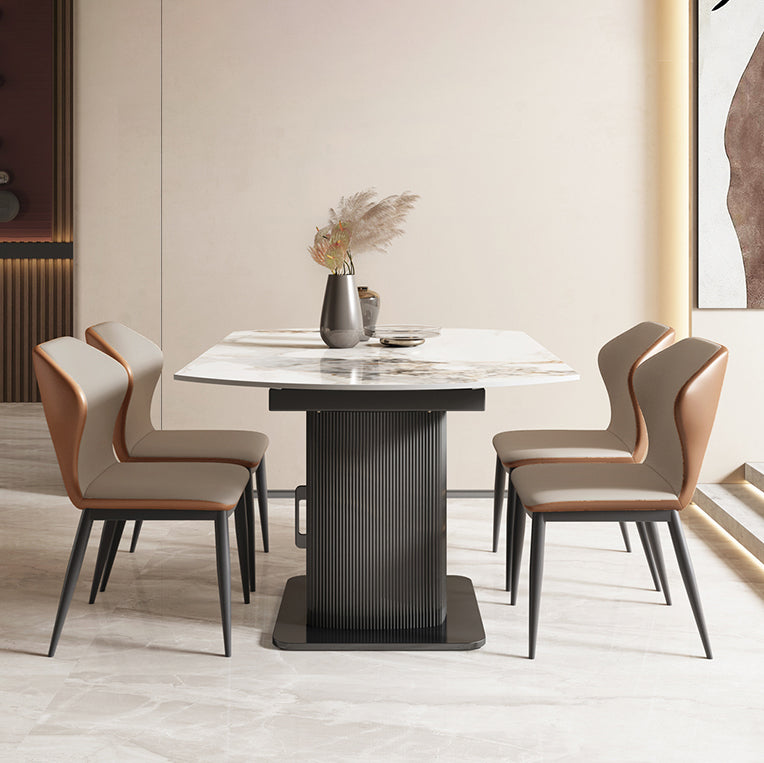 Nordic Sintered Stone Table Set of 5/7 with Round Table Foldable Dining Set with Leather Chairs