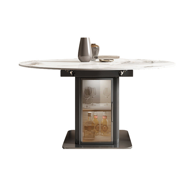 Nordic Sintered Stone Table Set of 5/7 with Round Table Foldable Dining Set with Leather Chairs