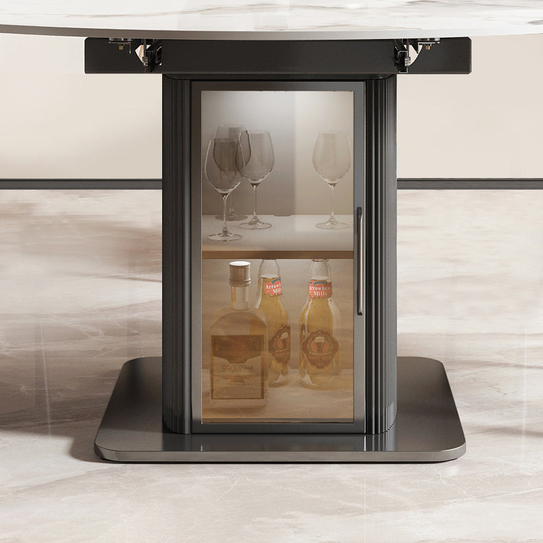 Nordic Sintered Stone Table Set of 5/7 with Round Table Foldable Dining Set with Leather Chairs