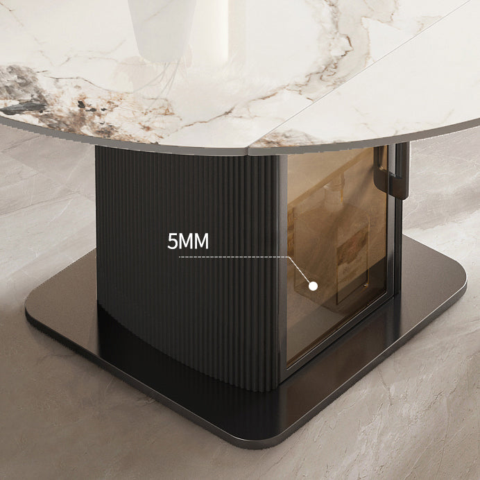 Nordic Sintered Stone Table Set of 5/7 with Round Table Foldable Dining Set with Leather Chairs