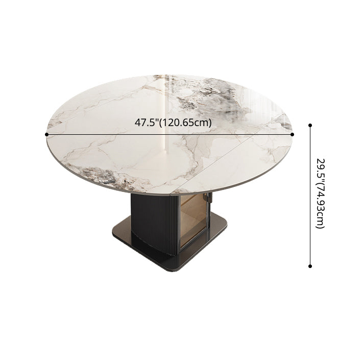 Nordic Sintered Stone Table Set of 5/7 with Round Table Foldable Dining Set with Leather Chairs