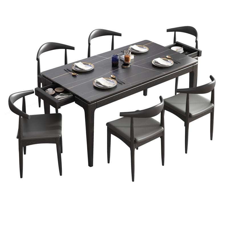 Modern White & Black Sintered Stone Dining Set Rectangle Shape Standard Dining Set for Kitchen
