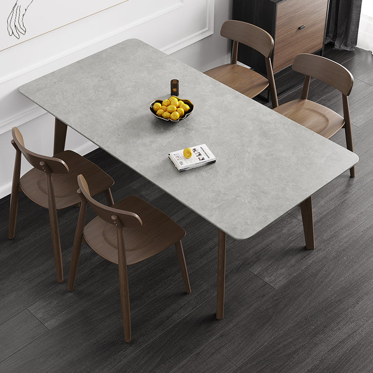 Contemporary Sintered Stone Top Standard Dining Set Rectangle Gray Dining Set for Kitchen