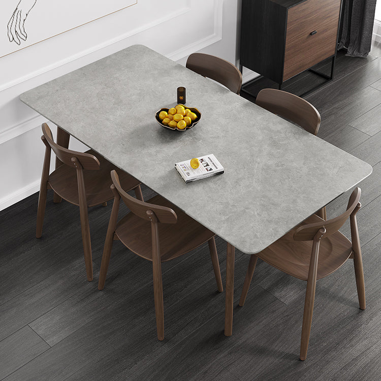 Contemporary Sintered Stone Top Standard Dining Set Rectangle Gray Dining Set for Kitchen