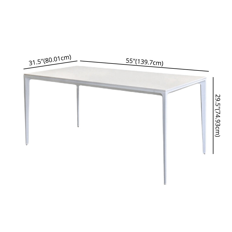 Contemporary Sintered Stone Top Kitchen Dining Set Rectangle Shape Standard Dining Set in White