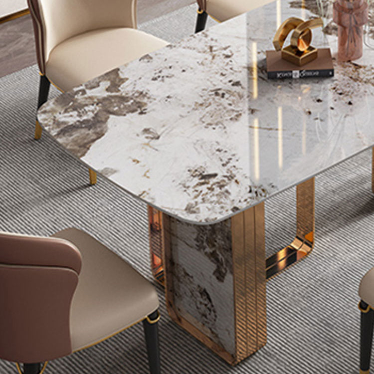 Modern Rectangle Shape Sintered Stone Top Dining Set White Kitchen Dining Set with Double Pedestal