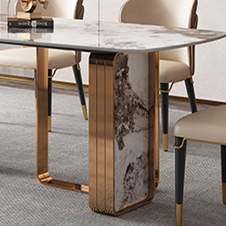 Modern Rectangle Shape Sintered Stone Top Dining Set White Kitchen Dining Set with Double Pedestal