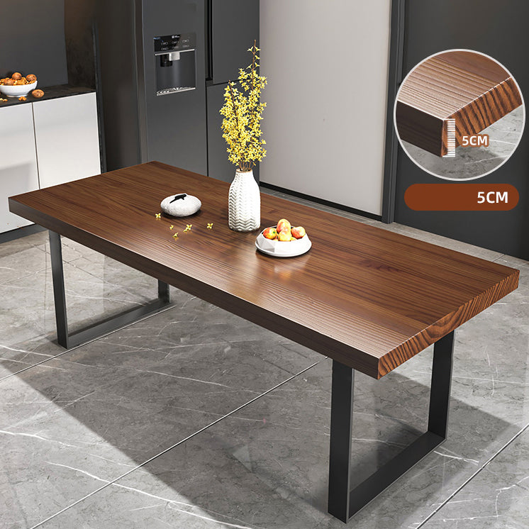 Modern Style Solid Wood Dining Table Rectangular Dining Table with Metal Base