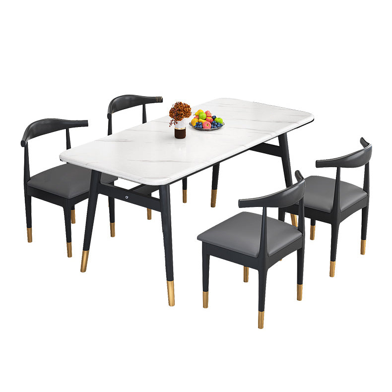 Rectangular Scandinavian Sintered Stone Dining Room Set Dining Furniture with 4 Legs Base