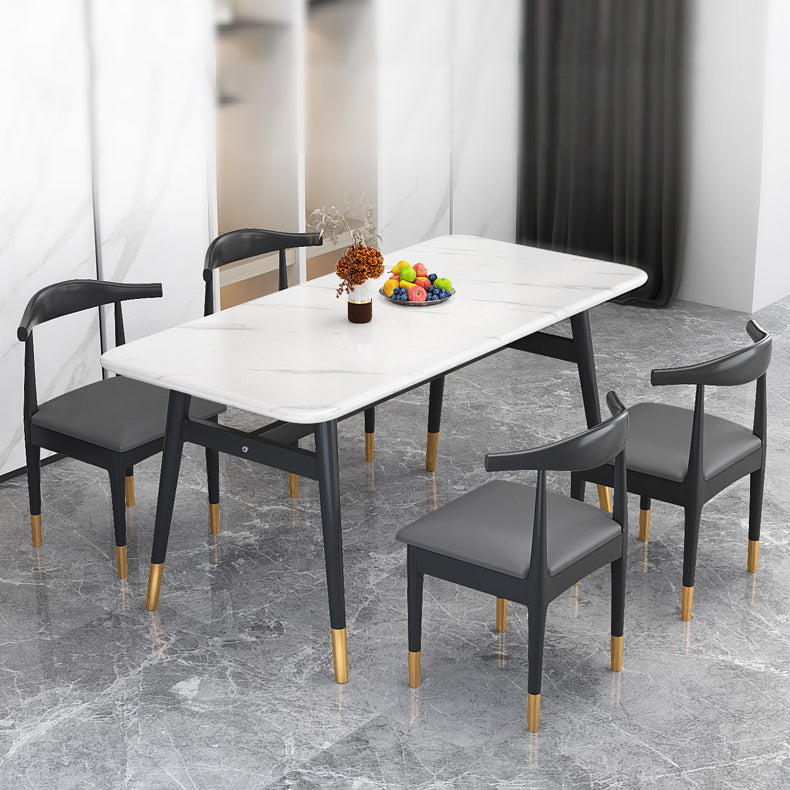 Rectangular Scandinavian Sintered Stone Dining Room Set Dining Furniture with 4 Legs Base