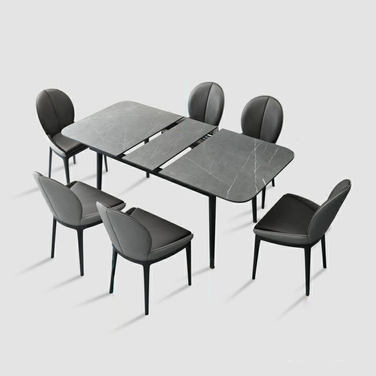 Modern Style Sintered Stone Dining Table Set Extendable Rectangular Dining Table with Trestle Base