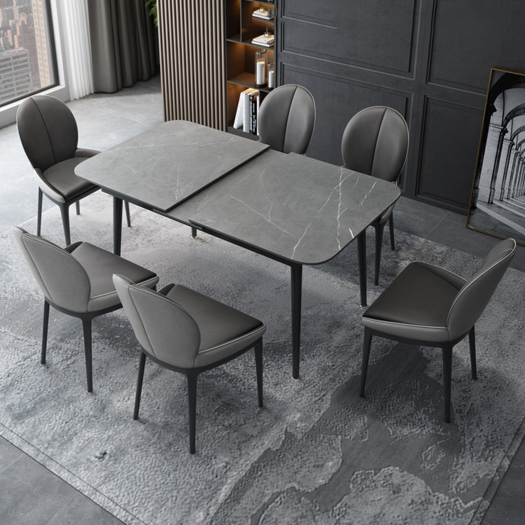 Modern Style Sintered Stone Dining Table Set Extendable Rectangular Dining Table with Trestle Base