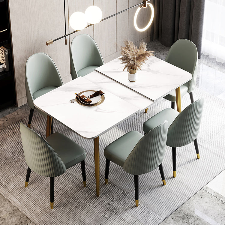 Scandinavian Style Sintered Stone Rectangle Dining Set with 4 Gold Legs Base