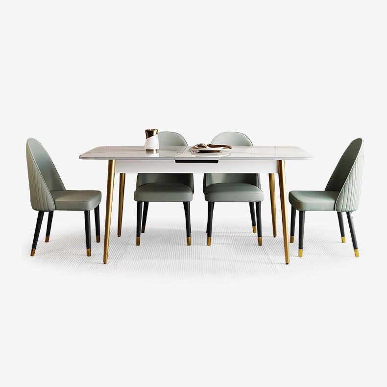 Scandinavian Style Sintered Stone Rectangle Dining Set with 4 Gold Legs Base
