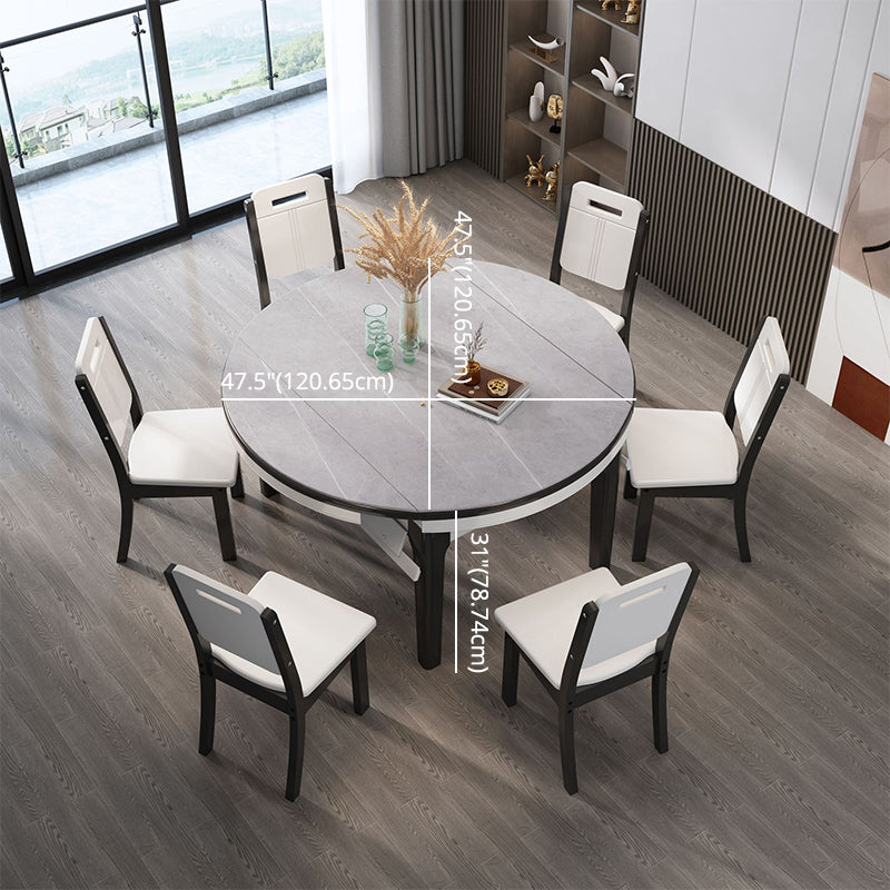 7 Pcs Modern Dining Room Set with Round Table and 4 Legs Base Dining Set with Armless Chairs