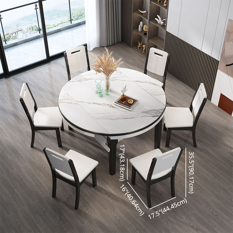 7 Pcs Modern Dining Room Set with Round Table and 4 Legs Base Dining Set with Armless Chairs