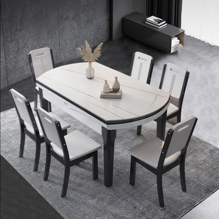 7 Pcs Modern Dining Room Set with Round Table and 4 Legs Base Dining Set with Armless Chairs