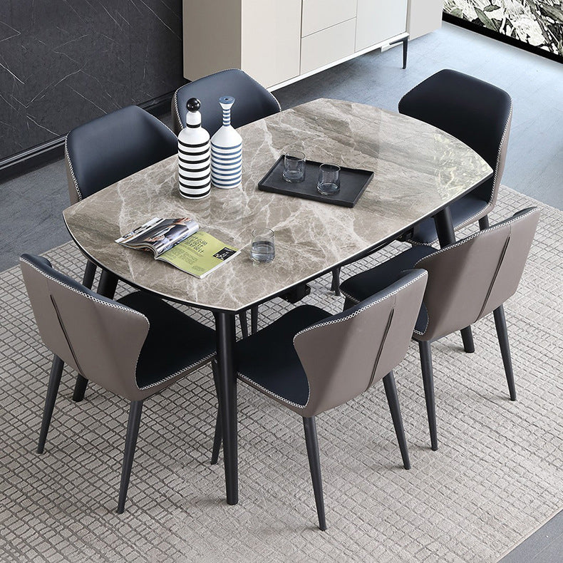 Modern Metal Dining Room Set Standard Height Black Legs Dining Set with Rectangle Table