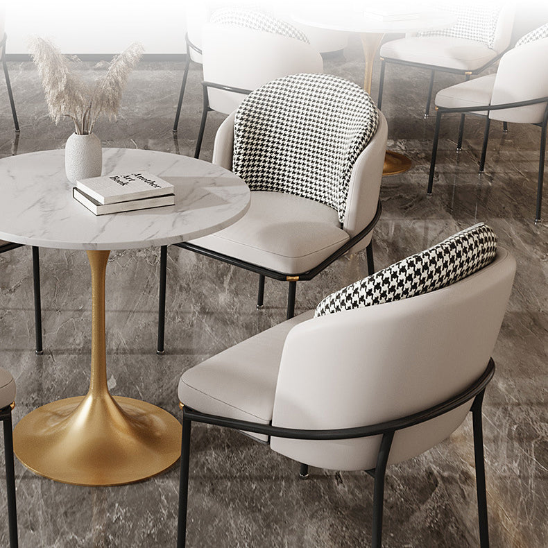 Glam Sintered Stone Dining Room Set Standard Height Metal Leg Dining Set with Round Table