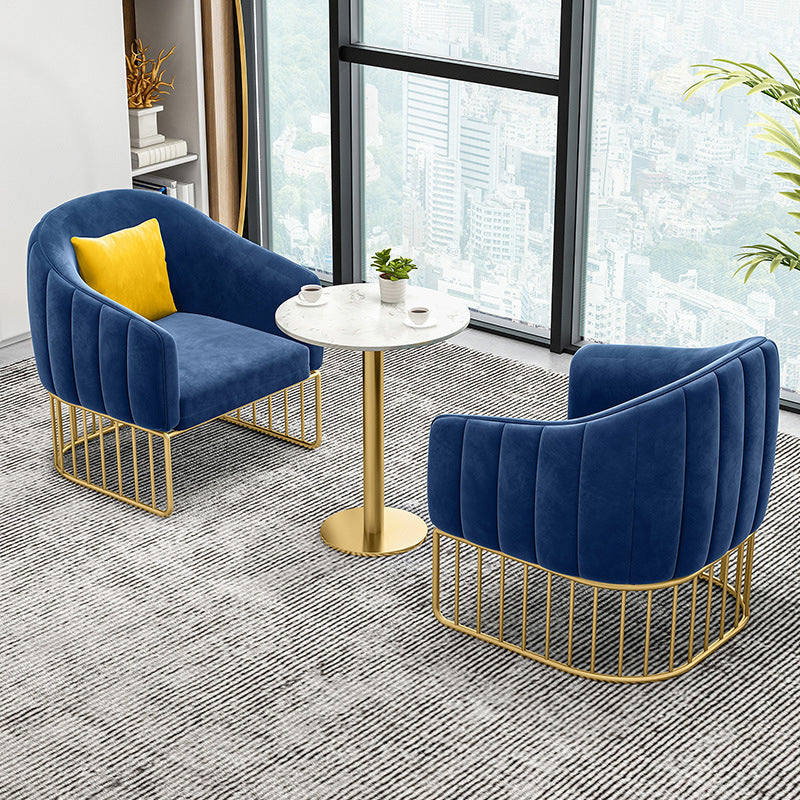 3 Pcs Metal Nordic Dining Room Set with Round Table and Metal Base Dining Set with Slipper Chairs