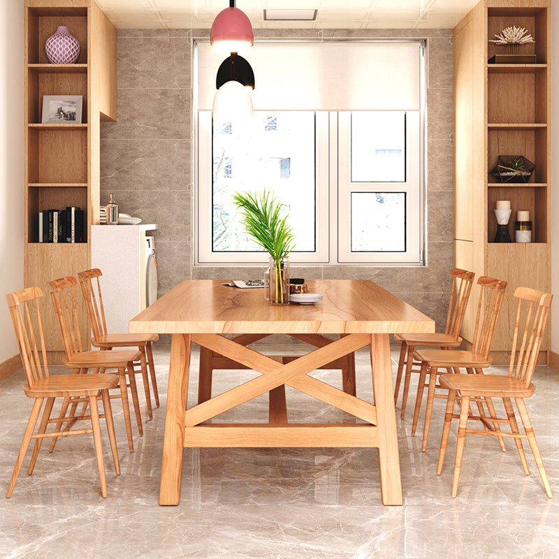 Contemporary Wood Top Dining Table with Rectangle Dining Table Furniture with Trestle Table