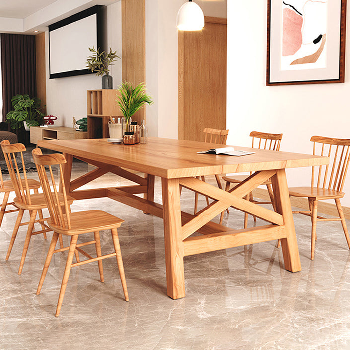 Contemporary Wood Top Dining Table with Rectangle Dining Table Furniture with Trestle Table