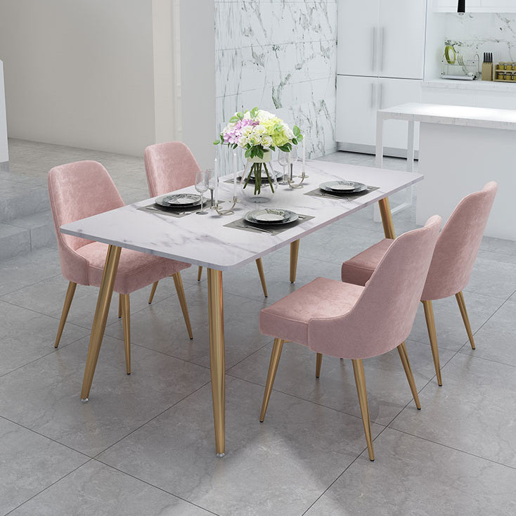 Scandinavian Faux Marble Top Dining Room Set with Rectangle Table and 4 Legs Base Dining Set