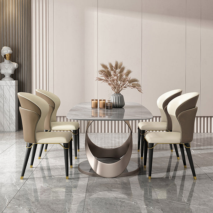 Modern Style Traditional Height Dining Set with Grey Fixed Rectangle Shape Table and Trestle Base