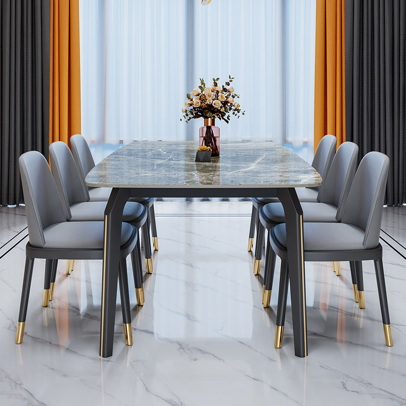 Minimalist Style Traditional Height Dining Set with Fixed Table and 4 Black Legs Base