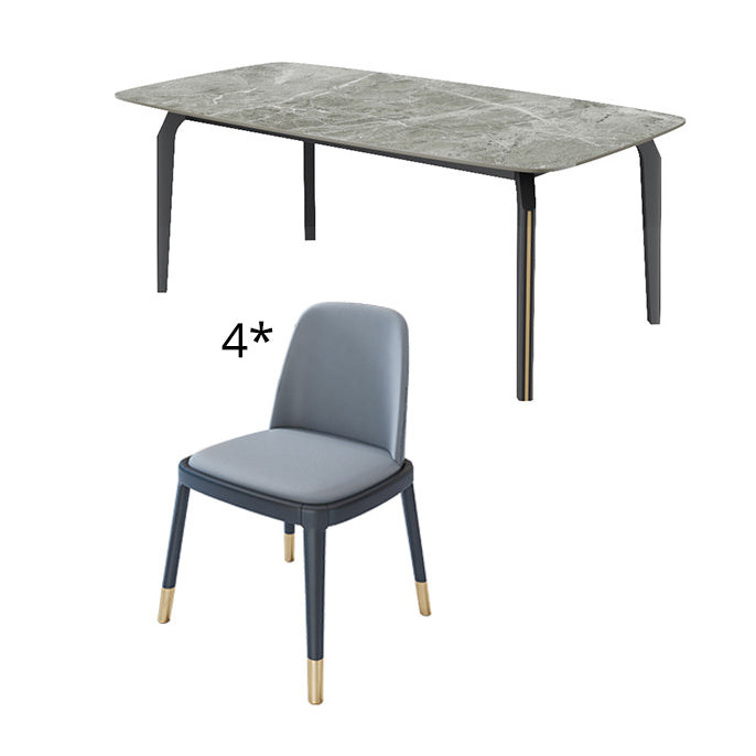 Minimalist Style Traditional Height Dining Set with Fixed Table and 4 Black Legs Base