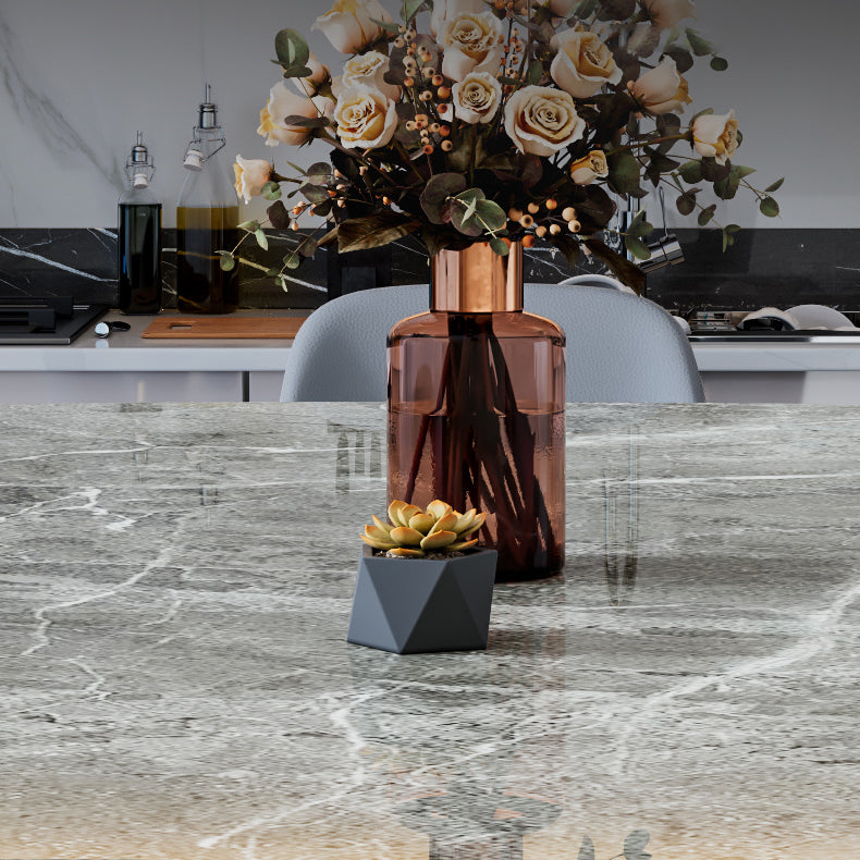 Minimalist Style Traditional Height Dining Set with Fixed Table and 4 Black Legs Base