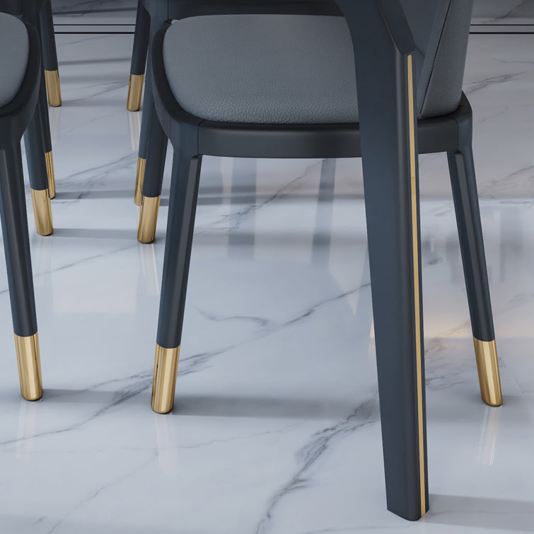 Minimalist Style Traditional Height Dining Set with Fixed Table and 4 Black Legs Base