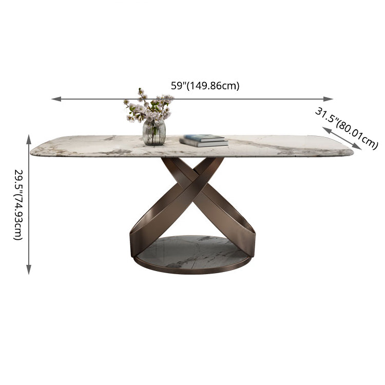 Modern Style Traditional Height Dining Set with Fixed Rectangle Shape Table and Gold Trestle Base