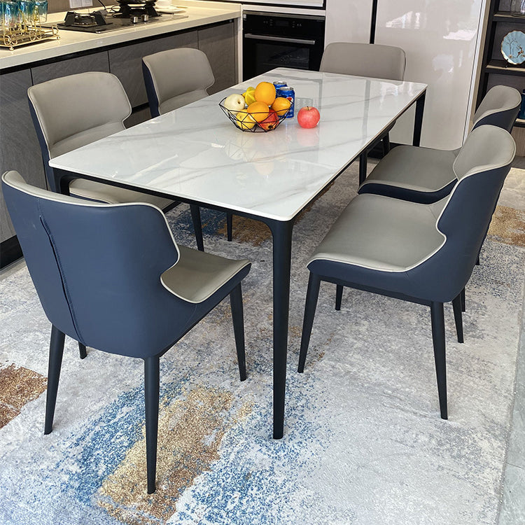 Modern Style Traditional Height Dining Set with White Fixed Table and 4 Black Legs Base