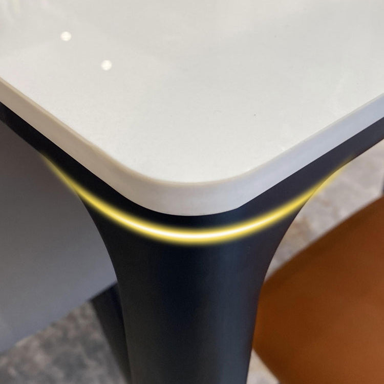 Modern Style Traditional Height Dining Set with White Fixed Table and 4 Black Legs Base