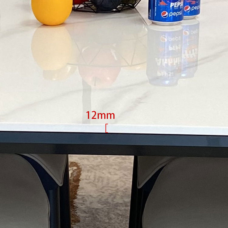 Modern Style Traditional Height Dining Set with White Fixed Table and 4 Black Legs Base