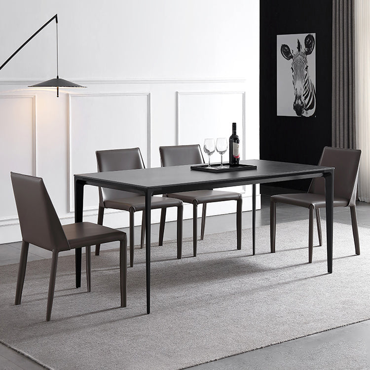 Modern Style Traditional Height Dining Set with Fixed Rectangle Shape Table and 4 Black Legs Base
