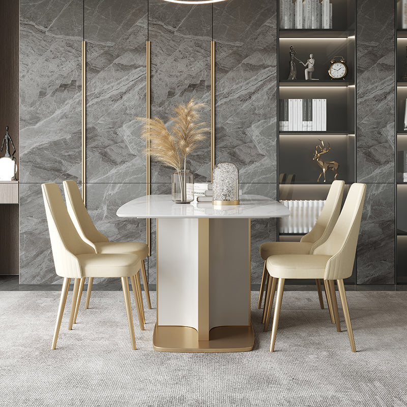 Modern Style Traditional Height Dining Set with Fixed Rectangle Shape Table and Pedestal Base