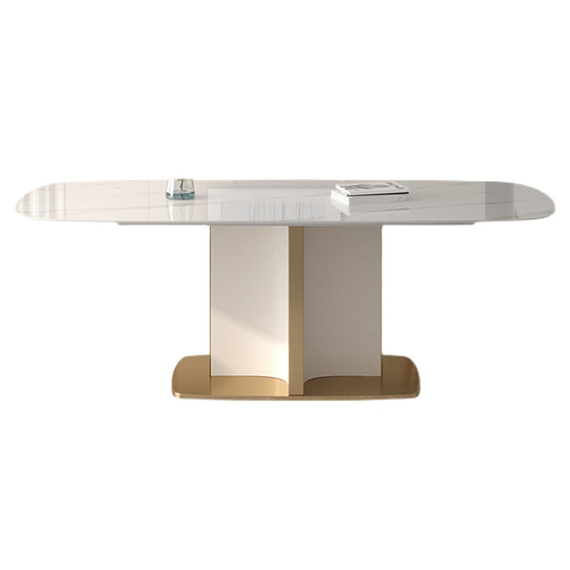 Modern Style Traditional Height Dining Set with Fixed Rectangle Shape Table and Pedestal Base