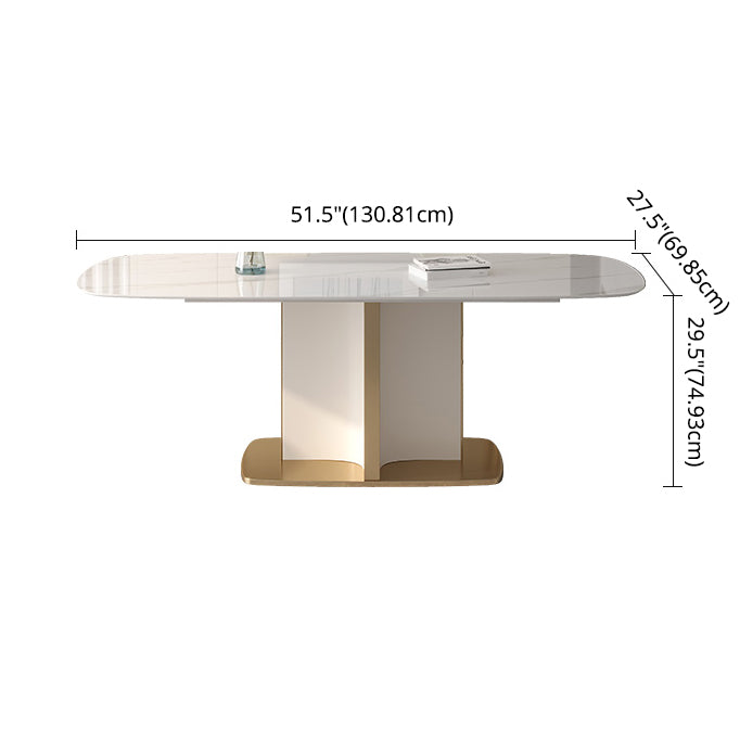 Modern Style Traditional Height Dining Set with Fixed Rectangle Shape Table and Pedestal Base
