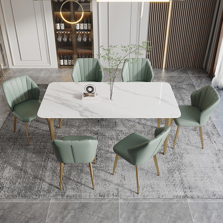 Modern Style Traditional Height Dining Set with Fixed Rectangle Shape Table and 4 Gold Legs Base