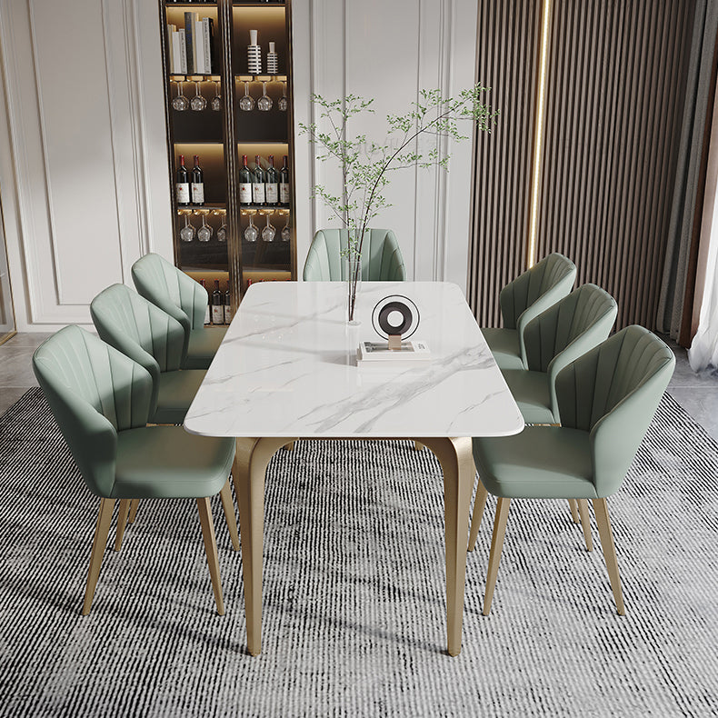 Modern Style Traditional Height Dining Set with Fixed Rectangle Shape Table and 4 Gold Legs Base