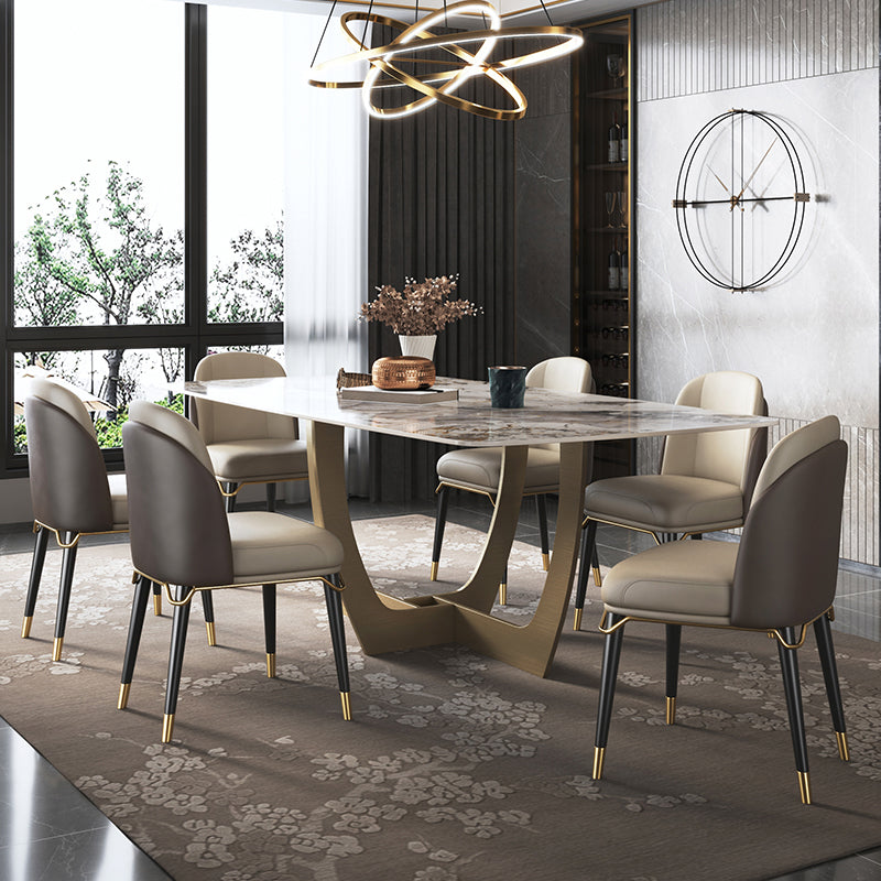 Minimalist Style Sintered Stone Dining Table with Rectangle Shape Fixed Table and Trestle Base