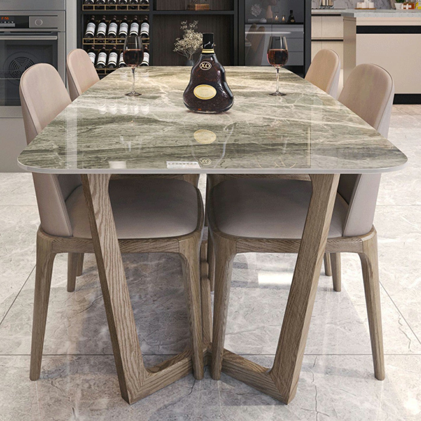 Contemporary Style Sintered Stone Dining Table with Grey Fixed Table and Trestle Base