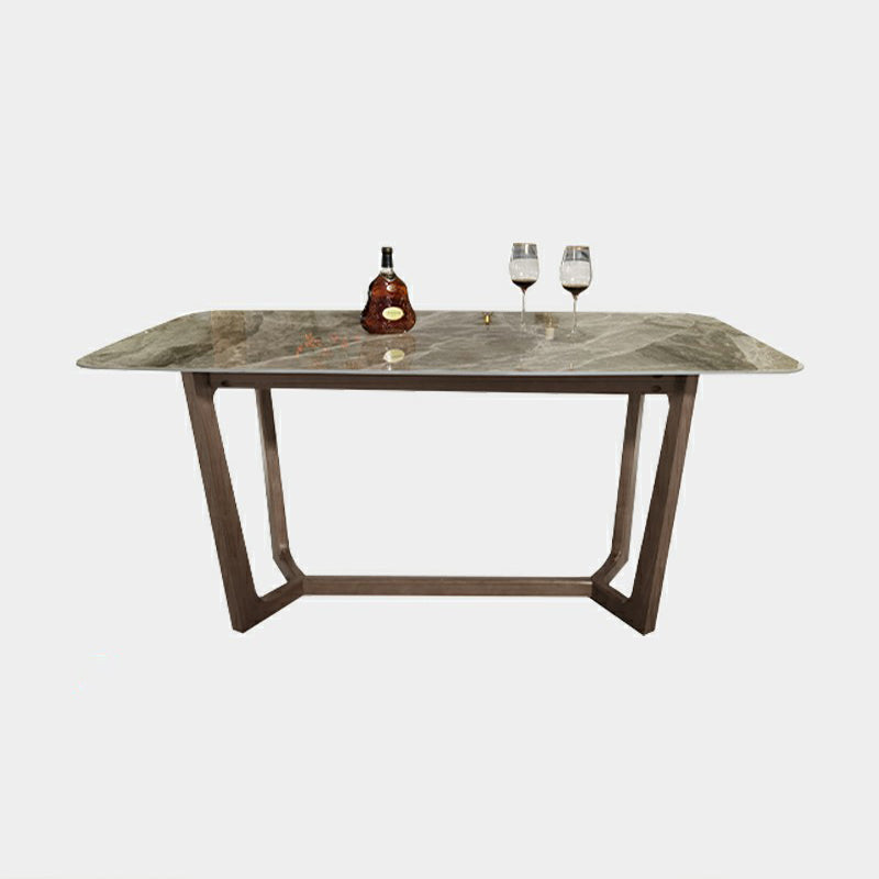 Contemporary Style Sintered Stone Dining Table with Grey Fixed Table and Trestle Base