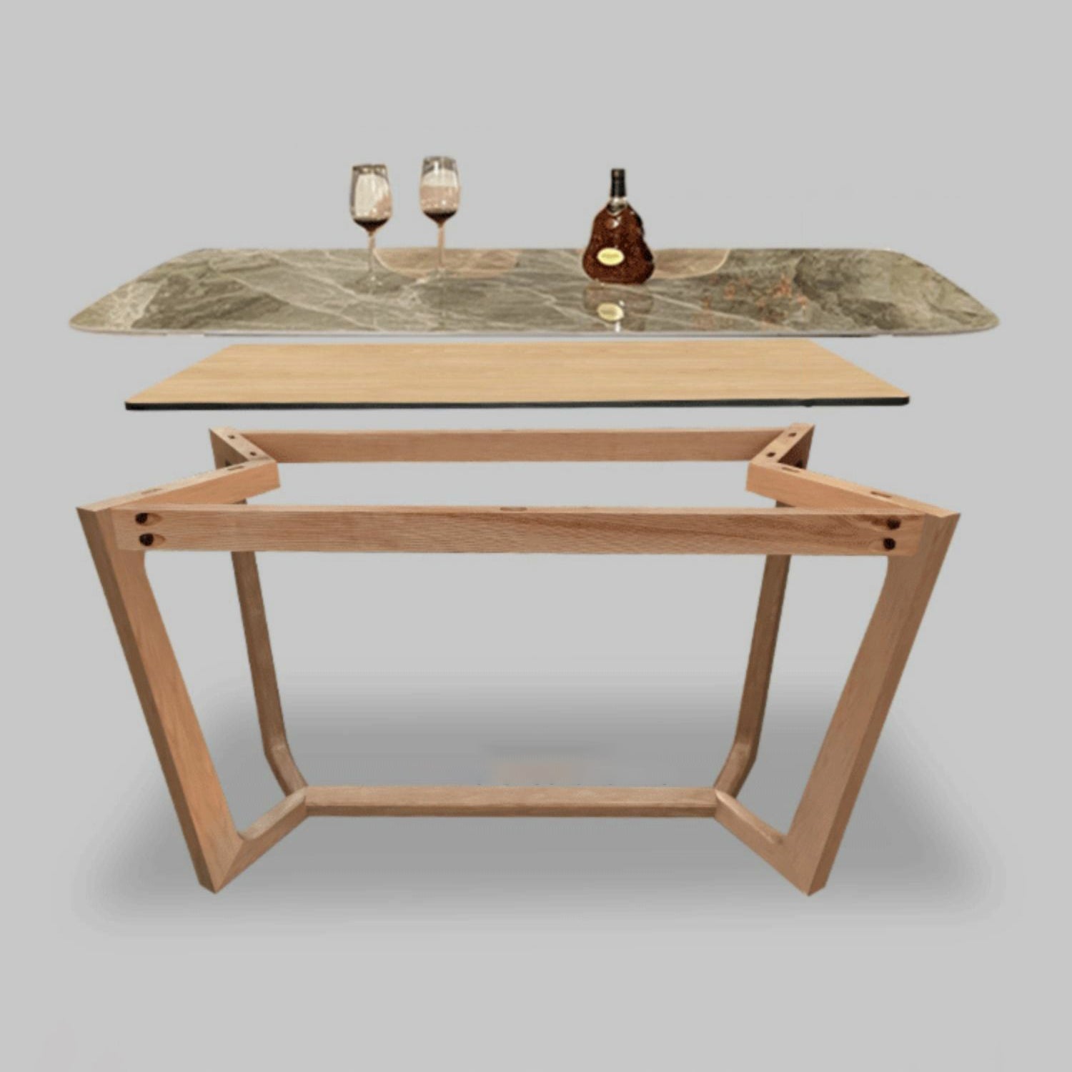 Contemporary Style Sintered Stone Dining Table with Grey Fixed Table and Trestle Base