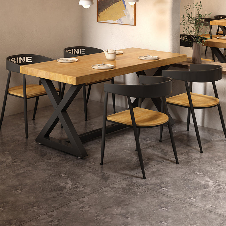 Industrial Style Solid Wood Dining Set with Traditional Height Fixed Table and Trestle Base