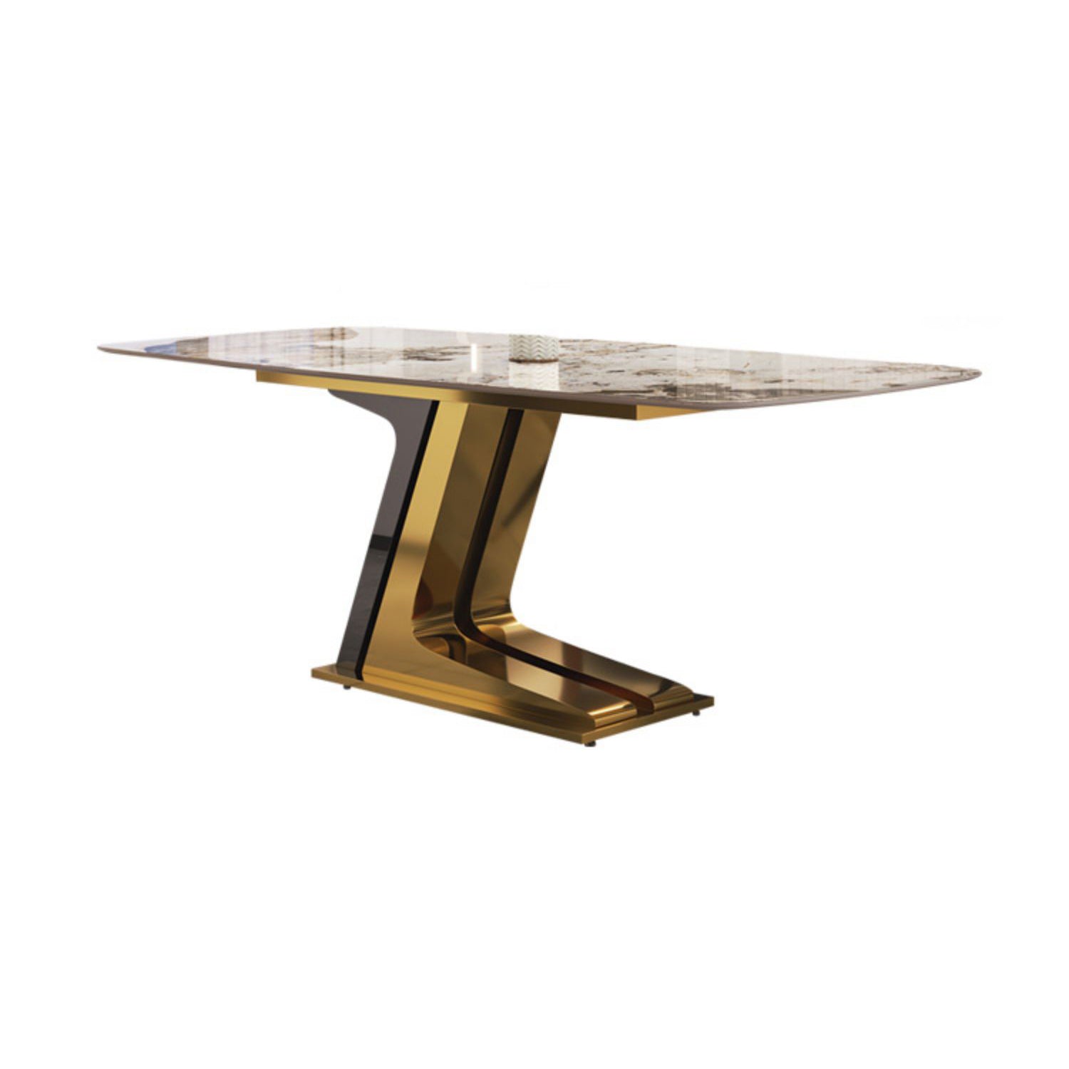 Dining Set of Modern Sintered Stone Table with Gold Metal Base Rectangle Dining Set for Restaurant