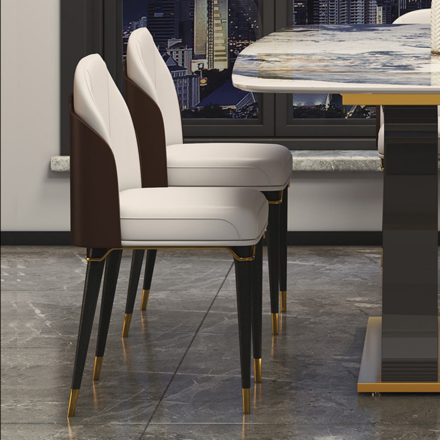 Dining Set of Modern Sintered Stone Table with Gold Metal Base Rectangle Dining Set for Restaurant